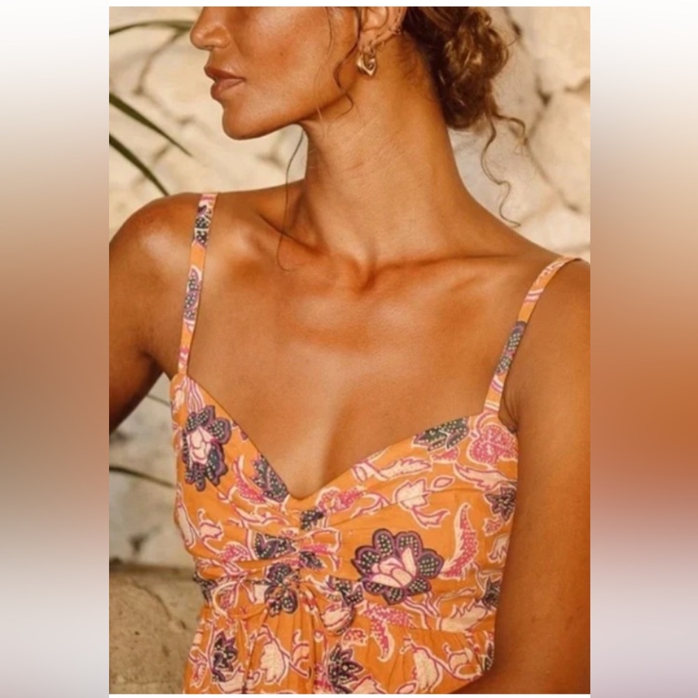 NWT Free people cleobella Orange Floral Maxi Dress with Purple Print M tropique - Picture 3 of 9